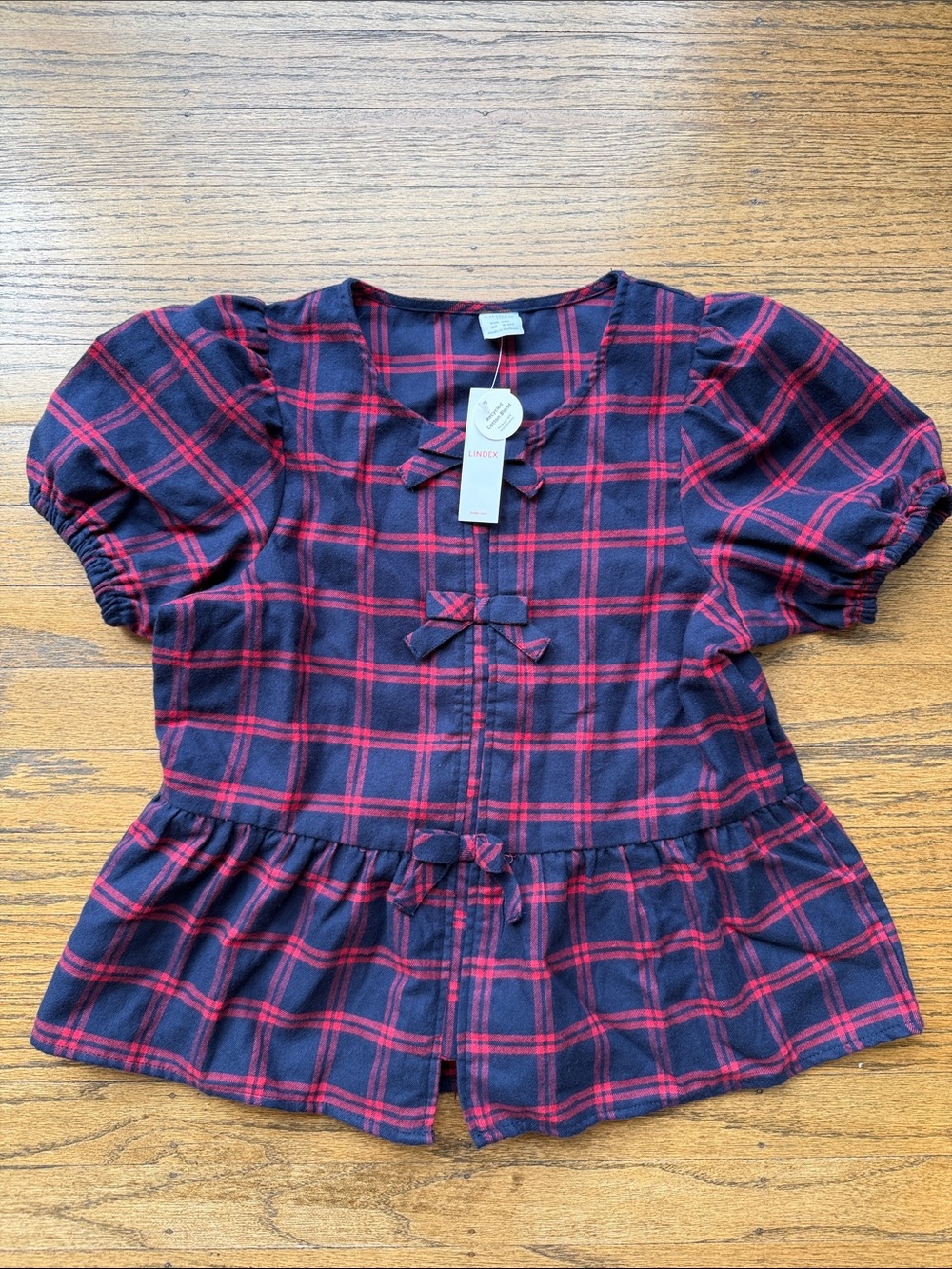 Girls Navy & Red Plaid Peplum Top with Tiered Skirt – Cute Casual Set - Picture 2 of 4